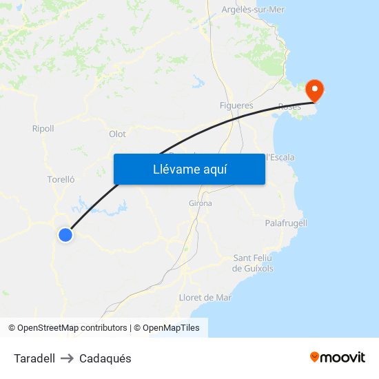 Taradell to Cadaqués map