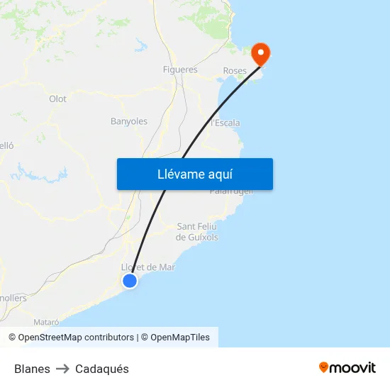 Blanes to Cadaqués map