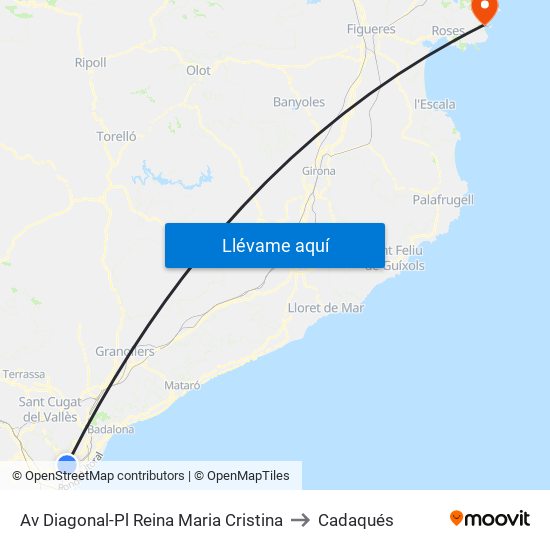 Av Diagonal-Pl Reina Maria Cristina to Cadaqués map