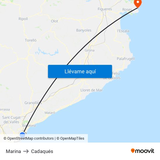 Marina to Cadaqués map