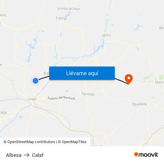 Albesa to Calaf map