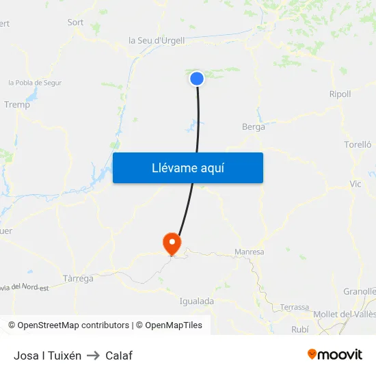 Josa I Tuixén to Calaf map