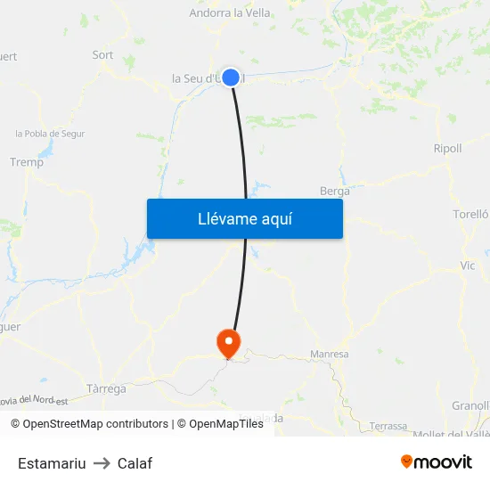 Estamariu to Calaf map