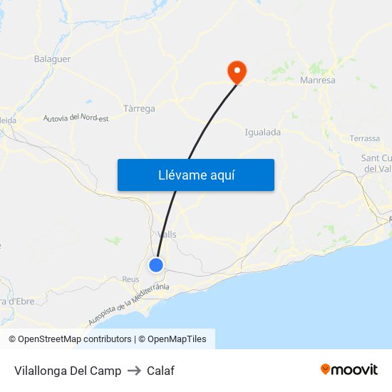 Vilallonga Del Camp to Calaf map