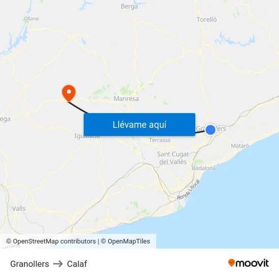 Granollers to Calaf map