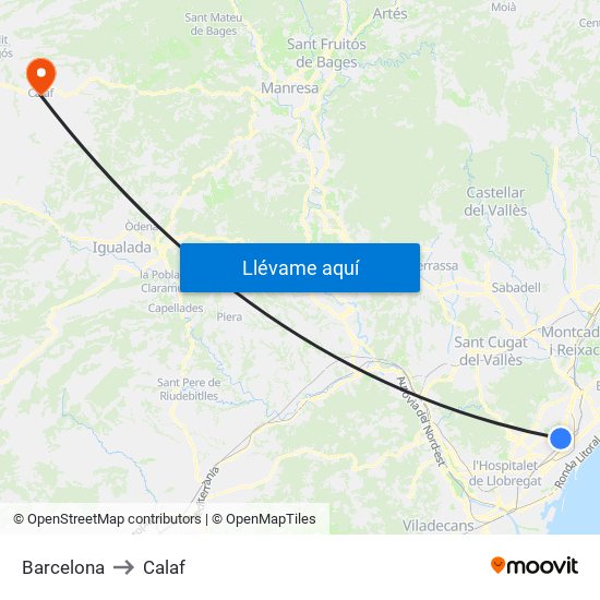 Barcelona to Calaf map