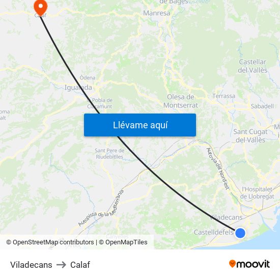 Viladecans to Calaf map