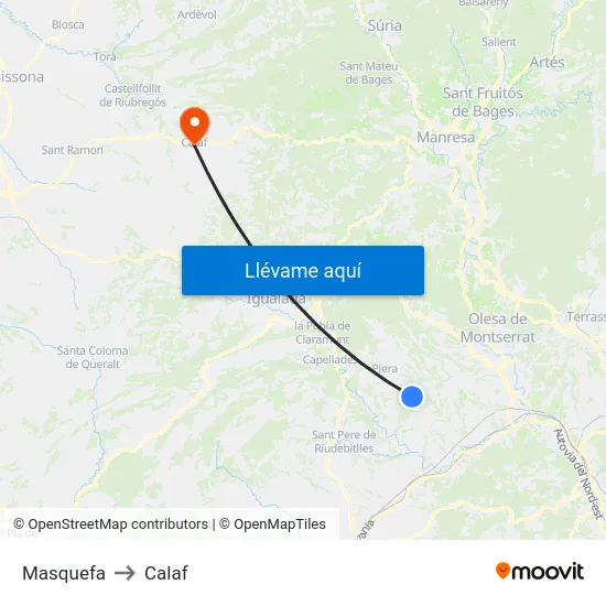 Masquefa to Calaf map