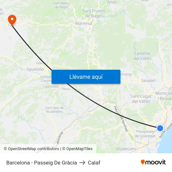 Barcelona - Passeig De Gràcia to Calaf map