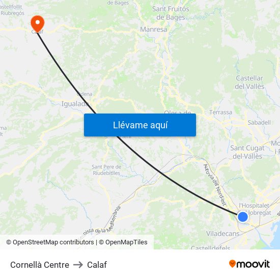 Cornellà Centre to Calaf map