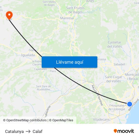 Catalunya to Calaf map