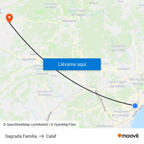 Sagrada Família to Calaf map
