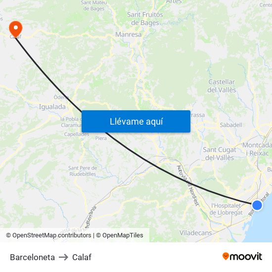 Barceloneta to Calaf map
