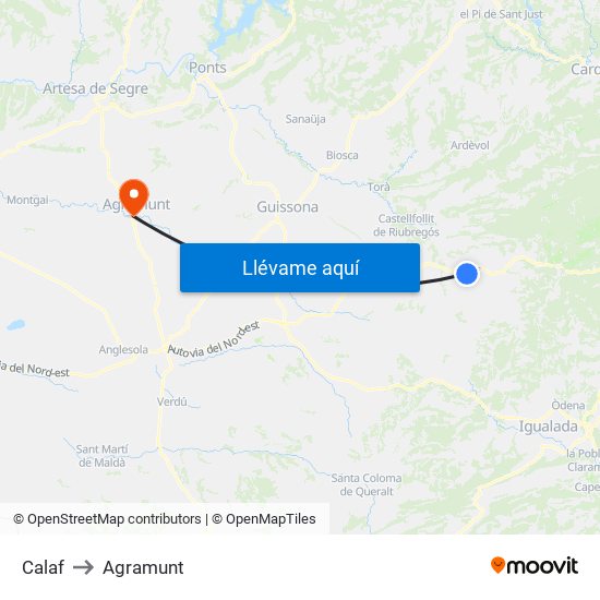 Calaf to Agramunt map