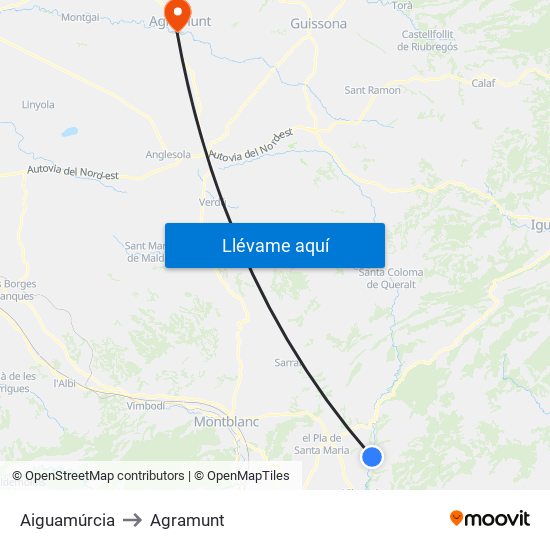 Aiguamúrcia to Agramunt map