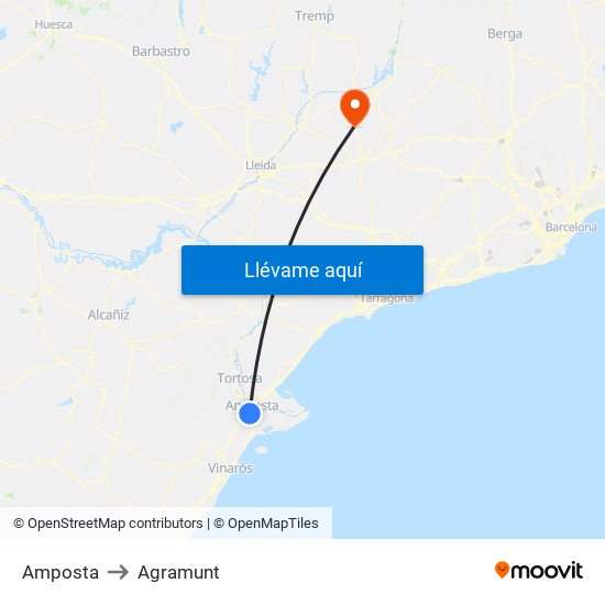 Amposta to Agramunt map