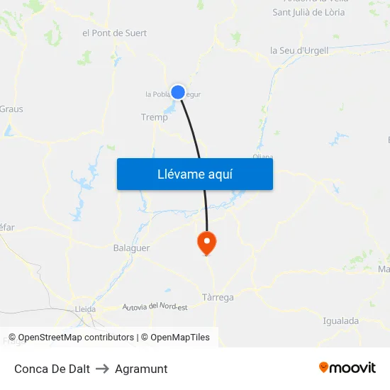 Conca De Dalt to Agramunt map