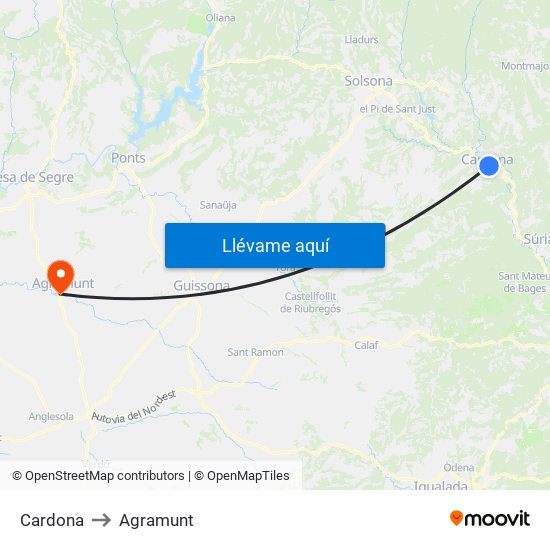Cardona to Agramunt map