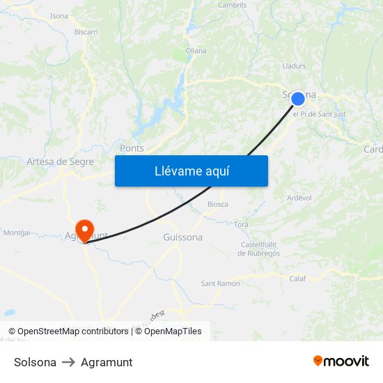 Solsona to Agramunt map