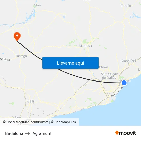 Badalona to Agramunt map