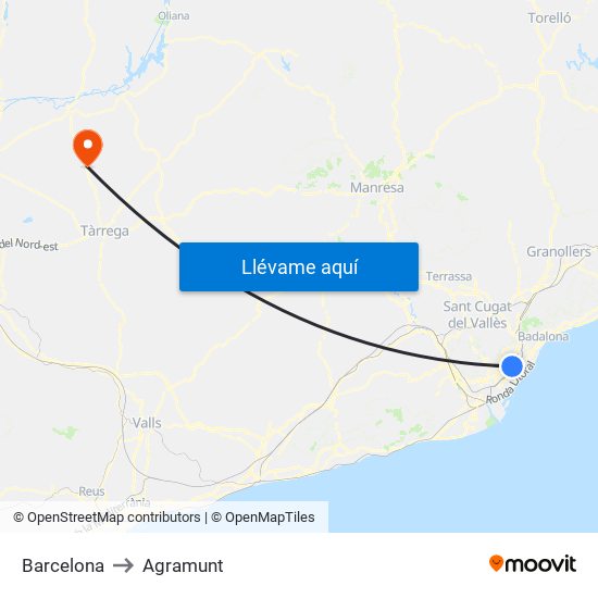 Barcelona to Agramunt map