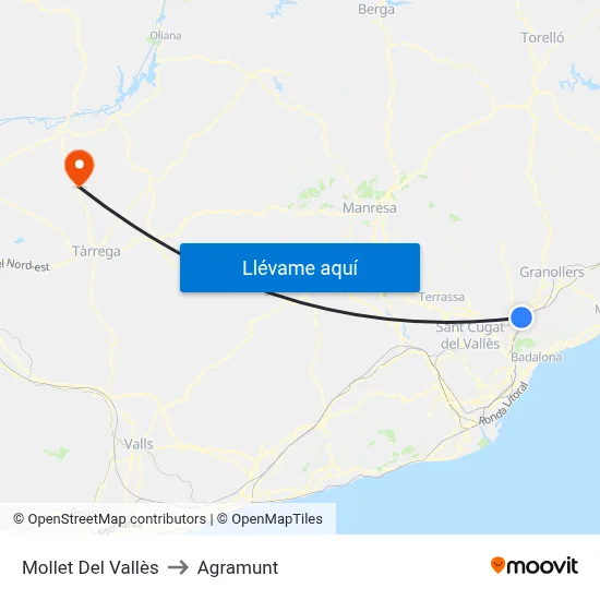 Mollet Del Vallès to Agramunt map
