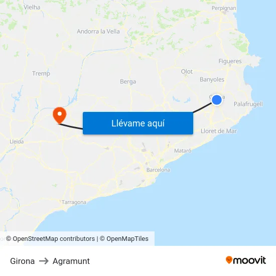 Girona to Agramunt map