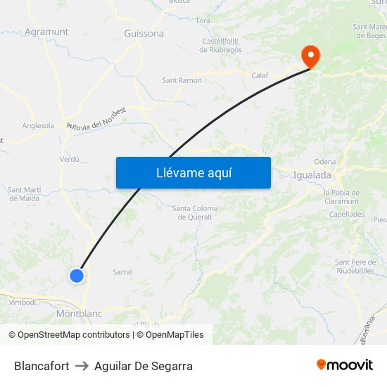Blancafort to Aguilar De Segarra map