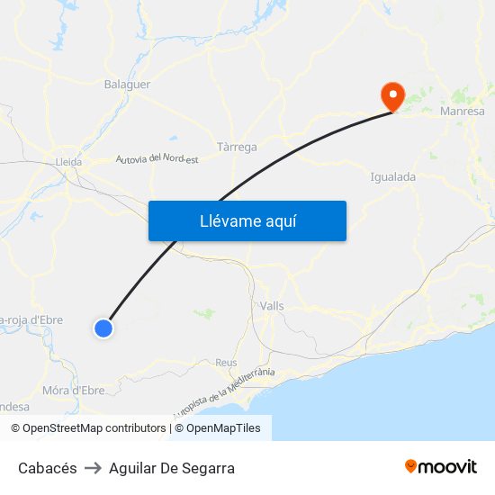 Cabacés to Aguilar De Segarra map
