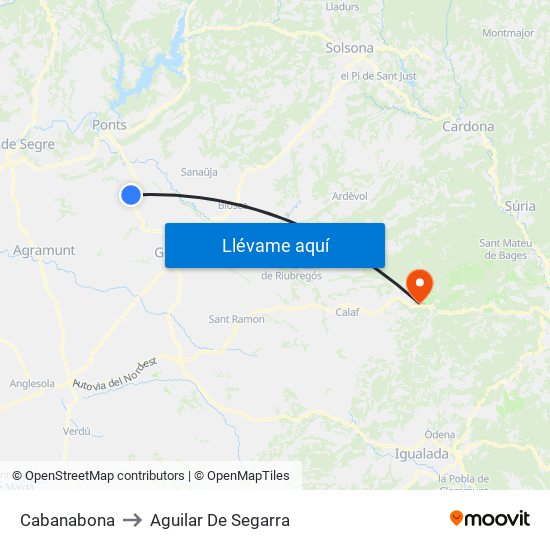 Cabanabona to Aguilar De Segarra map