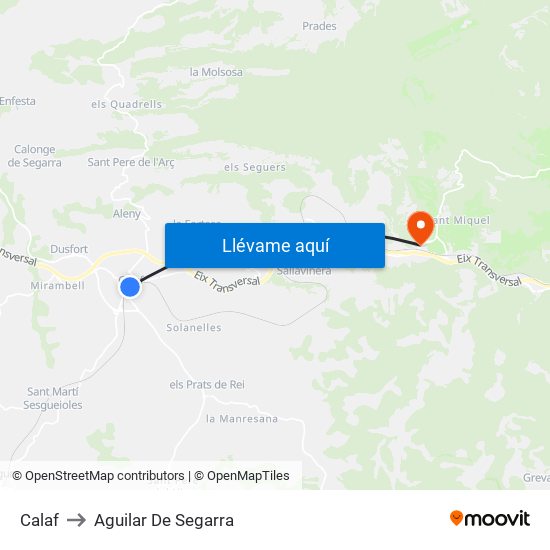 Calaf to Aguilar De Segarra map