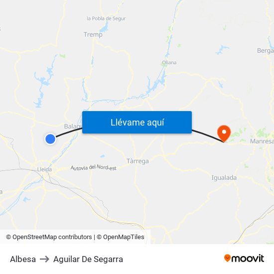 Albesa to Aguilar De Segarra map