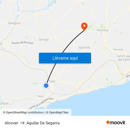 Alcover to Aguilar De Segarra map