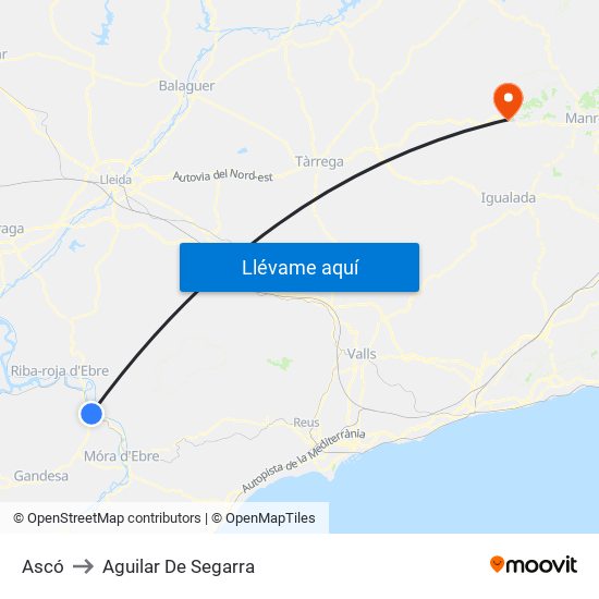 Ascó to Aguilar De Segarra map