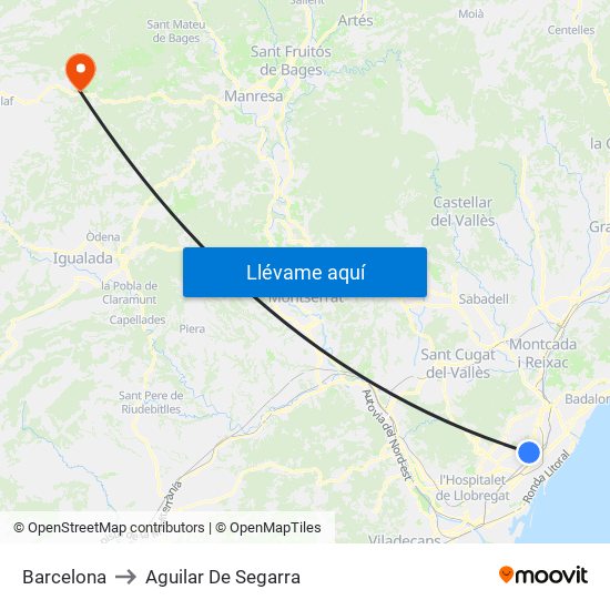 Barcelona to Aguilar De Segarra map