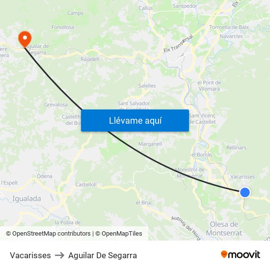 Vacarisses to Aguilar De Segarra map
