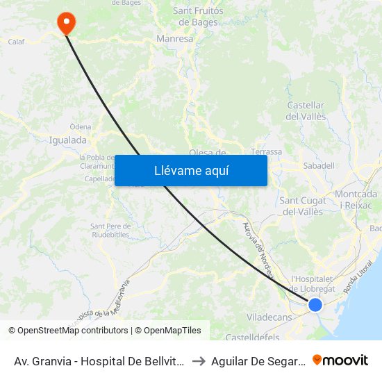 Av. Granvia - Hospital De Bellvitge to Aguilar De Segarra map