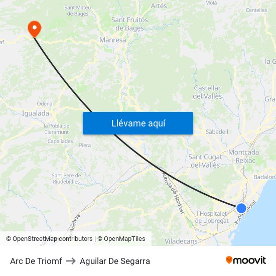 Arc De Triomf to Aguilar De Segarra map