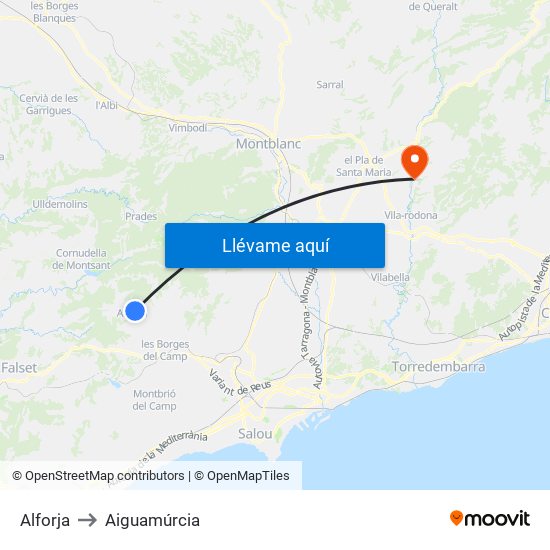 Alforja to Aiguamúrcia map
