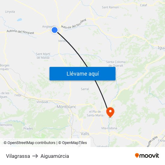 Vilagrassa to Aiguamúrcia map