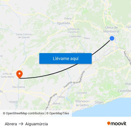Abrera to Aiguamúrcia map