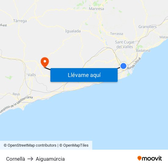 Cornellà to Aiguamúrcia map