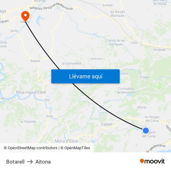 Botarell to Aitona map