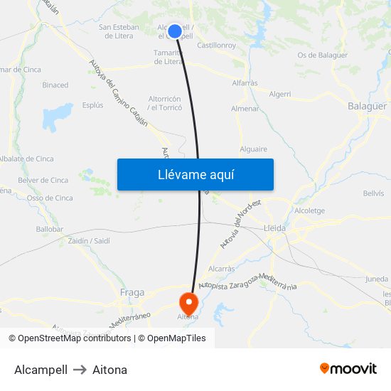 Alcampell to Aitona map
