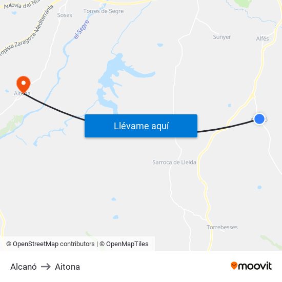 Alcanó to Aitona map