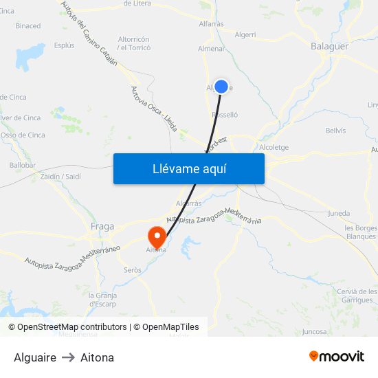 Alguaire to Aitona map