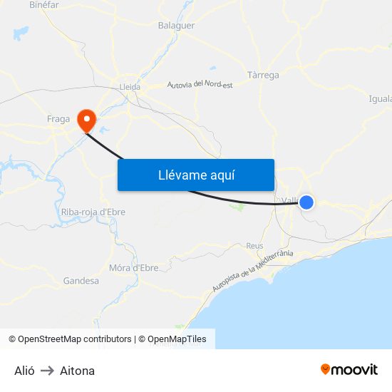 Alió to Aitona map
