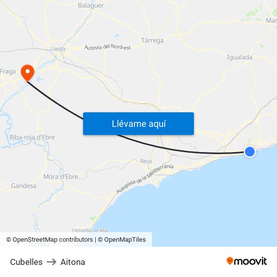 Cubelles to Aitona map