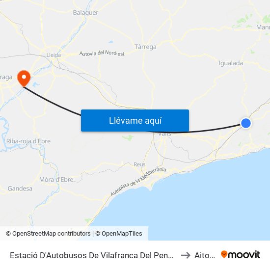Estació D'Autobusos De Vilafranca Del Penedès to Aitona map