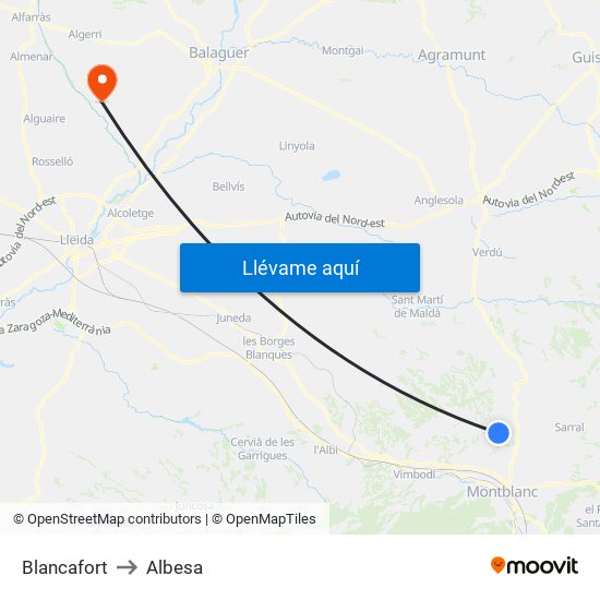 Blancafort to Albesa map